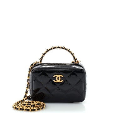Chanel Woven Chain Top Handle Vanity Case Quilted Patent Mini
