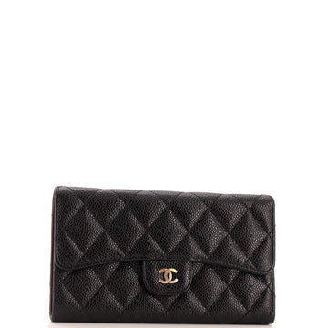 Chanel Trifold Classic Flap Wallet Quilted Caviar Long