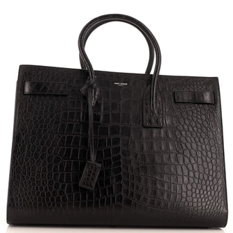 Saint Laurent Sac de Jour Bag Crocodile Embossed Leather Large