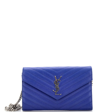 Saint Laurent Classic Monogram Wallet on Chain Matelasse Chevron Leather Medium