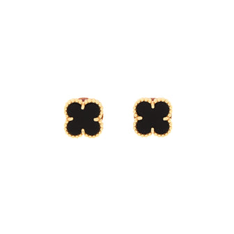 Van Cleef & Arpels Sweet Alhambra Stud Earrings 18K Yellow Gold and Onyx
