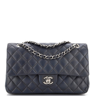 Chanel Vintage Classic Double Flap Bag Quilted Caviar Medium