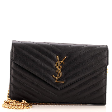 Saint Laurent Classic Monogram Wallet on Chain Matelasse Chevron Leather Medium