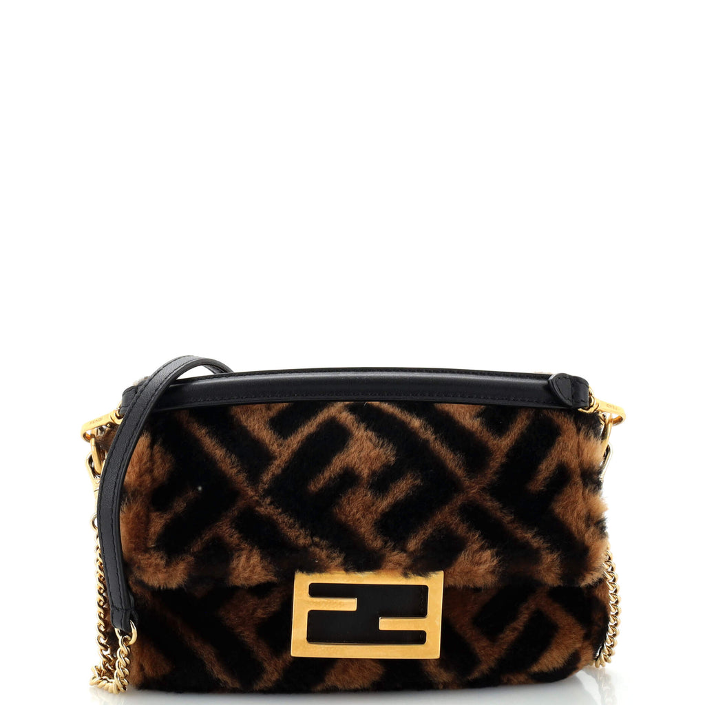Fendi Baguette NM Bag Zucca Shearling Mini Brown 2680981
