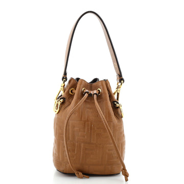 Fendi Mon Tresor Bucket Bag Zucca Embossed Leather Mini