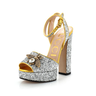 Gucci Women's Soko Bee Platform Heeled Sandals Glitter