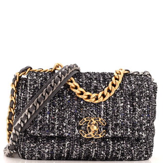 Chanel 19 Flap Bag Quilted Tweed and Sequins Medium