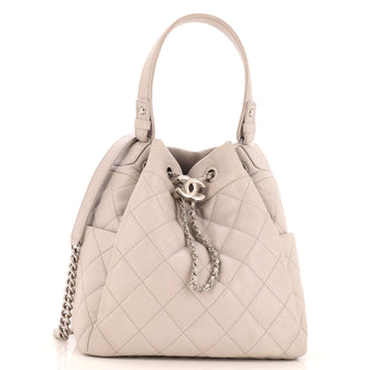Chanel CC Chain Drawstring Bucket Bag Quilted Caviar Small