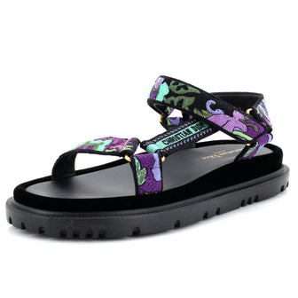Christian Dior Women's D-Wave Sandals Leather with Embroidered Canvas