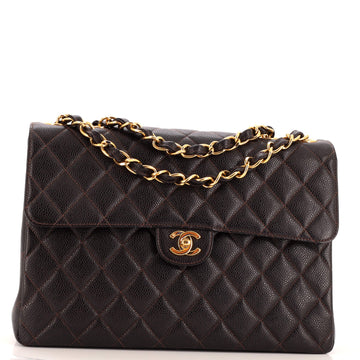 Chanel Vintage Classic Single Flap Bag Quilted Caviar Jumbo