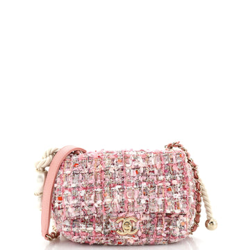 Chanel Pearl Handle Flap Bag Quilted Tweed Mini