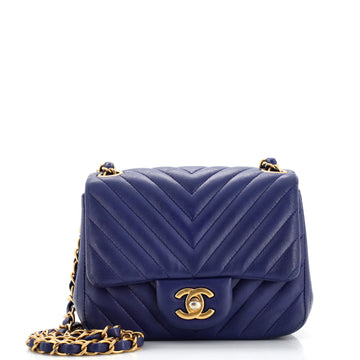 Chanel Square Classic Single Flap Bag Chevron Lambskin Mini