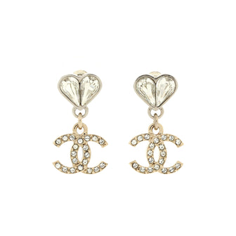 Chanel CC Drop Heart Earrings Metal with Crystal
