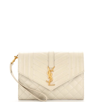 Saint Laurent Classic Monogram Envelope Wristlet Clutch Mixed Matelasse Leather