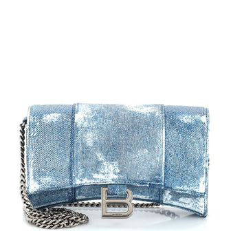 Balenciaga Hourglass Chain Wallet Denim Printed Leather