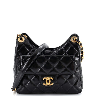 Chanel Wavy CC Hobo Quilted Crumpled Calfskin Small