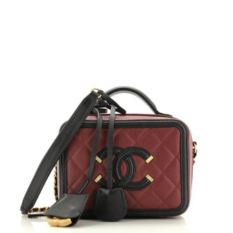Chanel Filigree Vanity Case Quilted Caviar Small