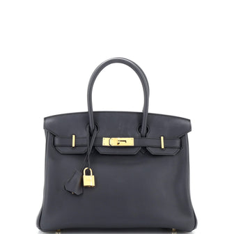 Hermes Birkin Handbag Blue Swift with Gold Hardware 30