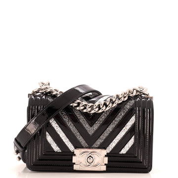 Chanel Boy Flap Bag Chevron Patent with Glitter PVC Small