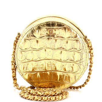 Chanel Round Clutch with Chain Crocodile Embossed Metallic Calfskin
