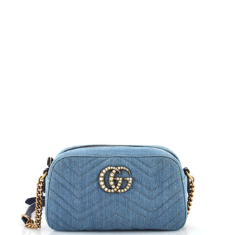 Gucci Pearly GG Marmont Shoulder Bag Matelasse Denim Small