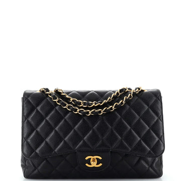 Chanel Vintage Classic Single Flap Bag Quilted Caviar Jumbo