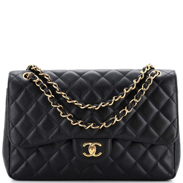 Chanel Vintage Classic Double Flap Bag Quilted Caviar Jumbo