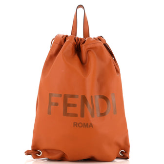 Fendi Logo Drawstring Backpack Leather