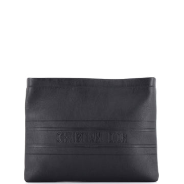 Christian Dior Logo Stripe Zip Pouch Leather Medium