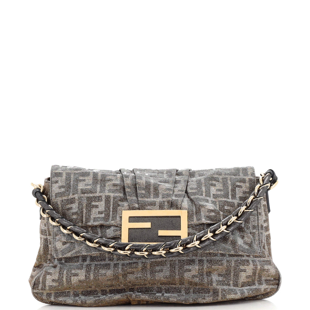 Fendi Mia Flap Bag Metallic Zucca Canvas Gold 26843896