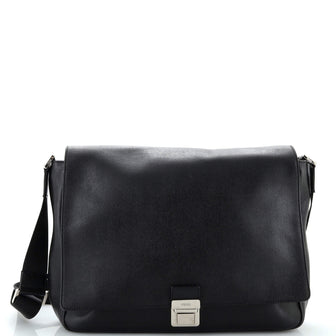 Fendi Pushlock Flap Messenger Bag Leather Large