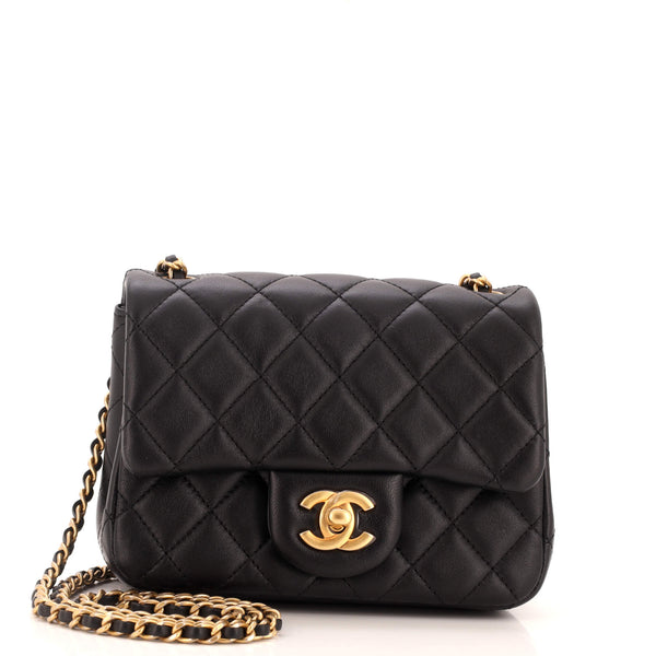 Chanel Pearl Crush Square Flap Bag Quilted Lambskin Mini Black 2685191