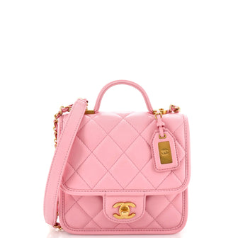 Chanel School Memory Top Handle Flap Bag Quilted Caviar Mini