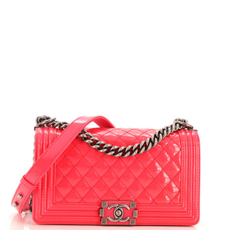 Chanel Boy Flap Bag Quilted Patent Old Medium