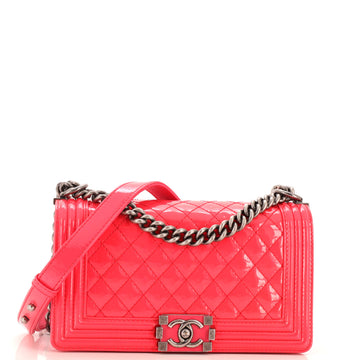 Chanel Boy Flap Bag Quilted Patent Old Medium