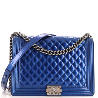 Chanel Boy Flap Bag Quilted Patent Large