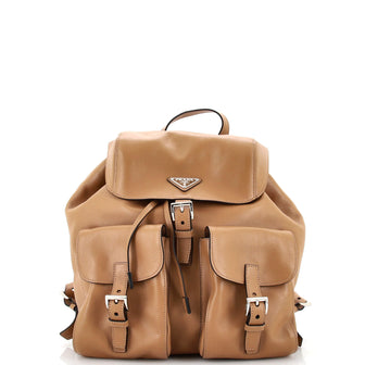 Prada Double Pocket Drawstring Backpack Soft Calf Medium