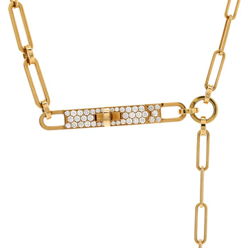 Hermes Kelly Chaine Lariat Necklace 18K Yellow Gold and Pave Diamonds Small