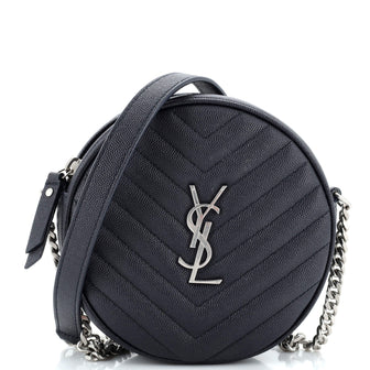 Saint Laurent Vinyle Round Camera Bag Matelasse Chevron Leather