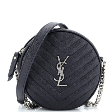 Saint Laurent Vinyle Round Camera Bag Matelasse Chevron Leather