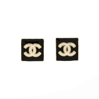 Chanel CC Square Stud Earrings Metal with Enamel
