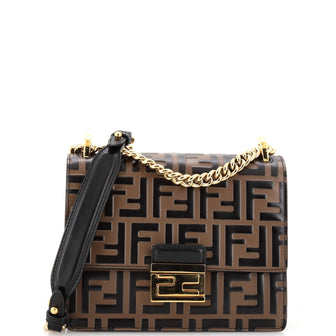 Fendi Kan U Shoulder Bag Zucca Embossed Leather Small