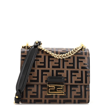 Fendi Kan U Shoulder Bag Zucca Embossed Leather Small