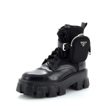Prada Monolith Combat Boots Leather and Nylon