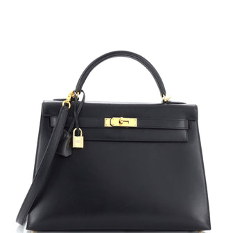 Hermes Kelly Handbag Black Box Calf with Gold Hardware 32