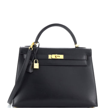 Hermes Kelly Handbag Black Box Calf with Gold Hardware 32