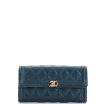 Chanel Boy Flap Wallet Quilted Caviar Long