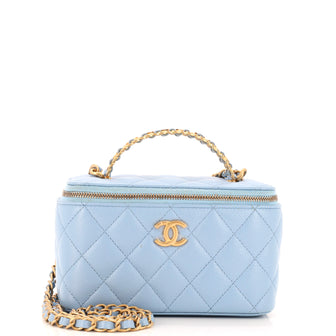 Chanel Pick Me Up Logo Handle Vanity Case with Chain Quilted Caviar Small
