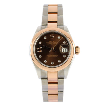 Rolex Oyster Perpetual Datejust Automatic Watch Stainless Steel and Rose Gold with Diamond Markers and IX Numeral 28