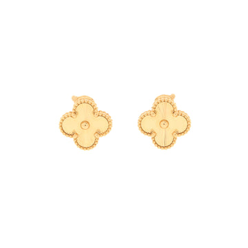 Van Cleef & Arpels Vintage Alhambra Earrings Guilloche 18K Yellow Gold